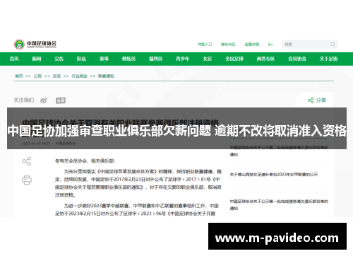 中国足协加强审查职业俱乐部欠薪问题 逾期不改将取消准入资格